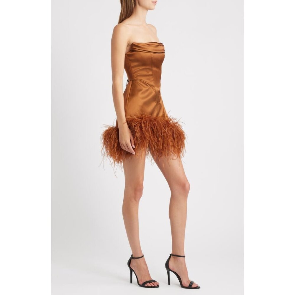 DELFI COLLECTIVE Adrienne Ostrich Feather Strapless bronze Mini dress size M - Picture 11 of 11